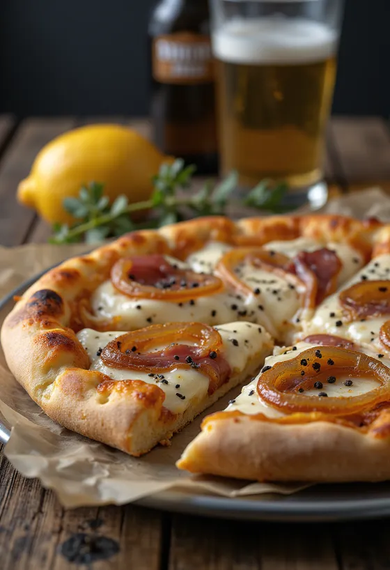 Pizza Alsacienne með sýrðum rjóma, lauk og beikoni