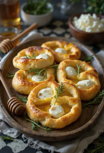Focaccia með geitaosti og hunangi borin fram