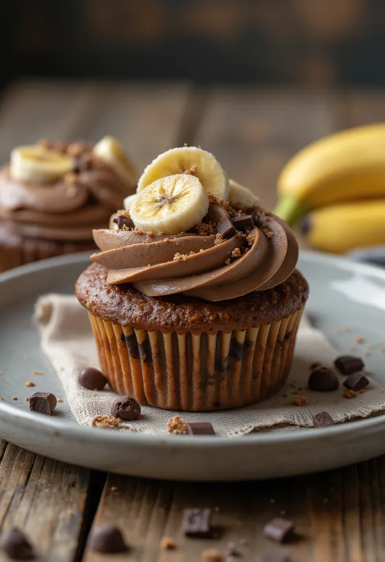 Banana- og súkkulaðibollakökur bornar fram