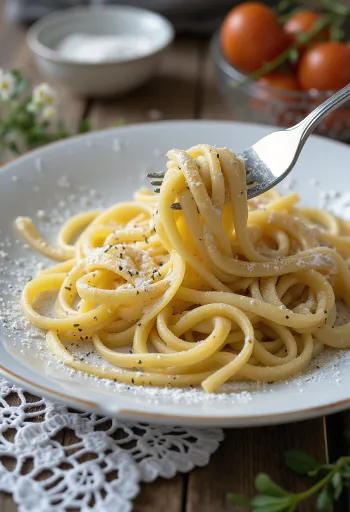 Ferskt pasta með flórsykri og ríkulegu magni af valmúafræjum
