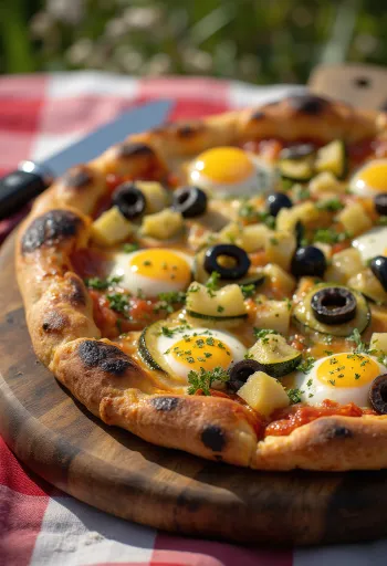 Pizza alla Caponata með steiktu grænmeti og mozzarella