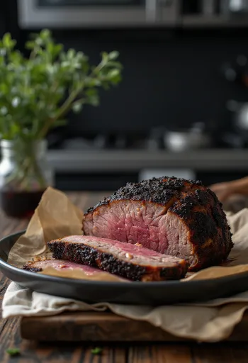Reykt BBQ nautabringa með piparhjúp borin fram