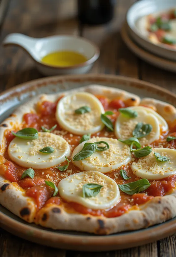 Pizza Cilentana með mozzarella di Bufala og provolone osti