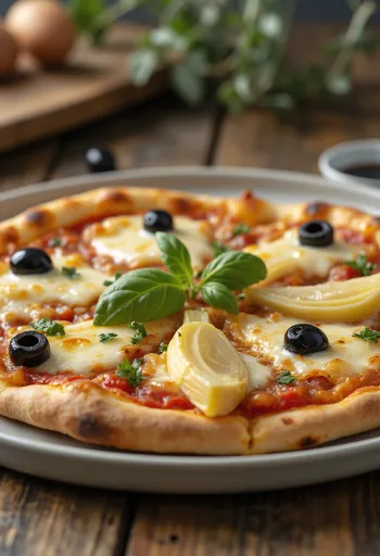 Pizza ai Carciofi e Olive með ætiþistlum og ólífum
