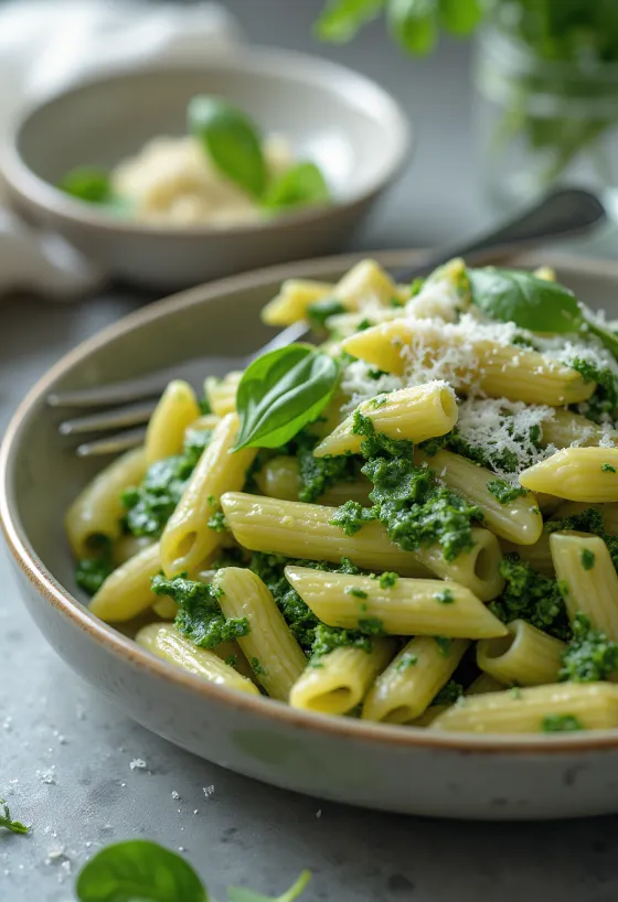 Rjómakennt spínatpasta með ferskum parmesanosti.