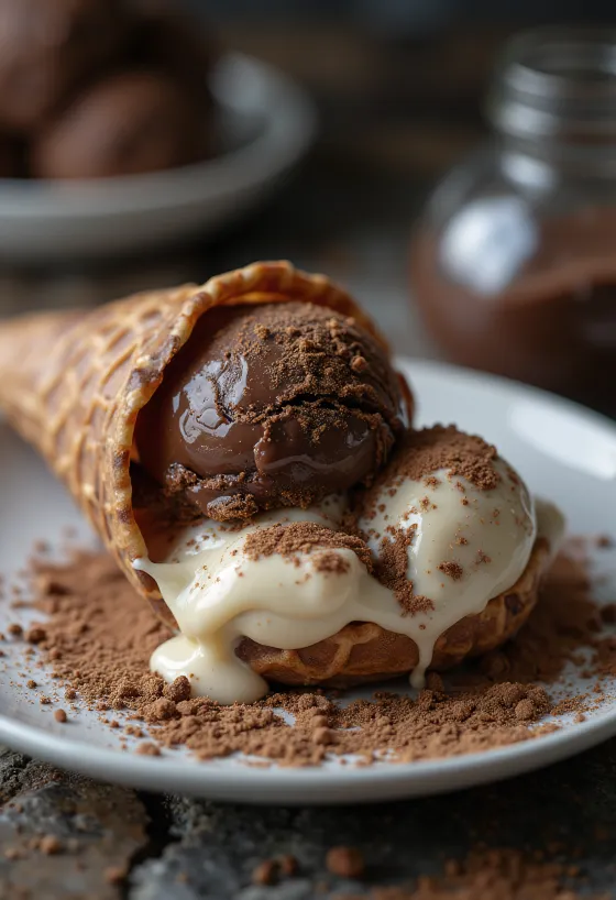 Cornetto Þrefaldur Súkkulaðiís með þremur tegundum af súkkulaði og stökku formi