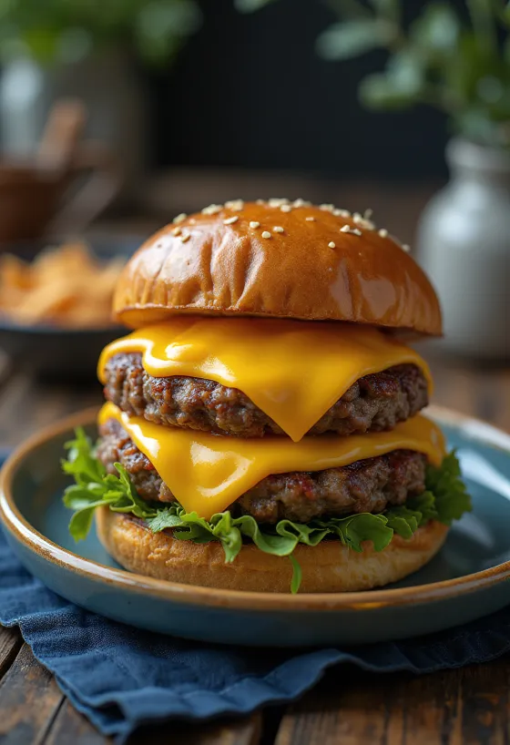 Tvöfaldur ostborgari með tveimur safaríkum buffum og extra cheddar osti