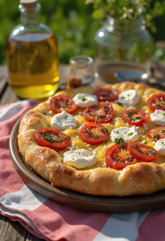 Focaccia með grilluðum tómötum og ricotta borið fram