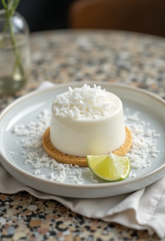 Kókos-panna cotta kaka í glæsilegri framsetningu