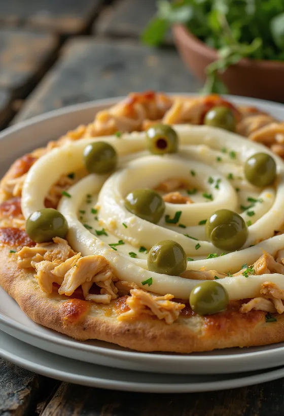 Pizza de Frango com Catupiry með rifnum kjúklingi og rjómaosti