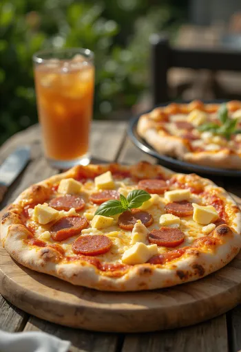 Pizza Dominicana borin fram með pylsu og osti