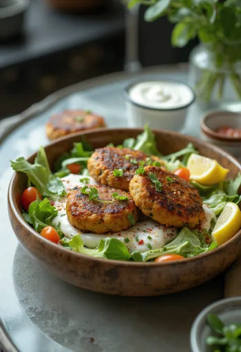 Kebab salat með grilluðu kjöti, fersku grænmeti og jógúrtsósu