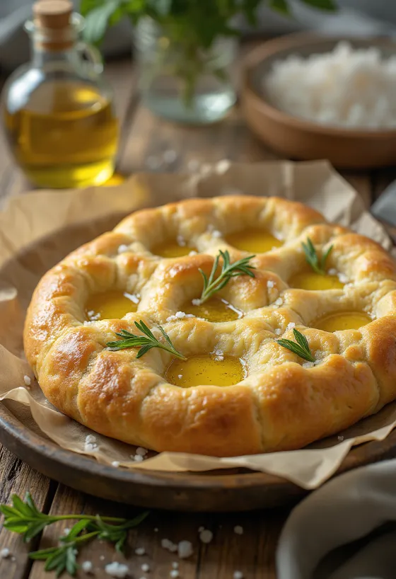 Paleo focaccia borin fram á bretti