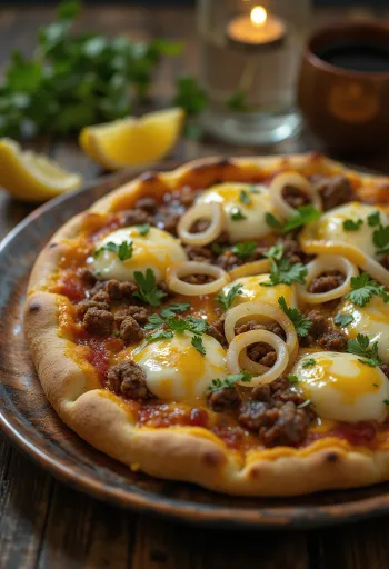 Pizza Egiziana með krydduðu nautahakki og kóríander