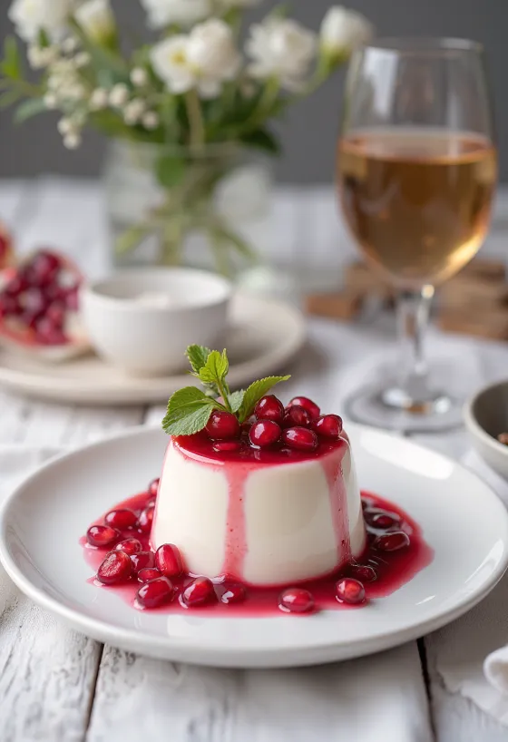 Granatepla panna cotta borið fram í glasi