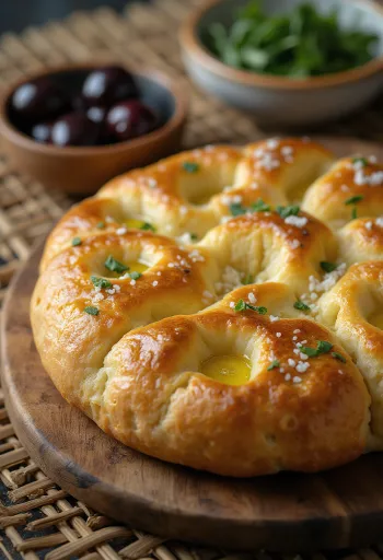 Fljótlegt gerlaust focaccia borið fram