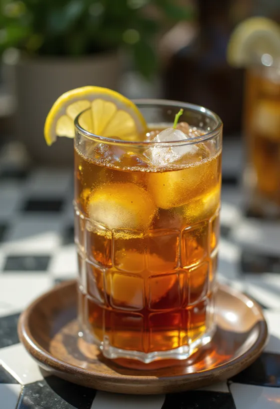 Íste með myntu í glasi með límónusneiðum og myntulaufum