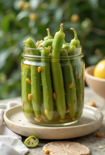 Sýrð okra í glerkrukku