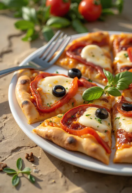Pizza Española með chorizo, rauðri papriku og ólífum
